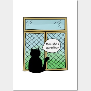 Hand Drawn Illustrations Cat At the Window Mom What is Quarantine Cat Gift Posters and Art